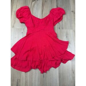 Altar'd State Red Clip Dot Tiered Mini Dress Puff Sleeve Tie Back R39263-01A S
